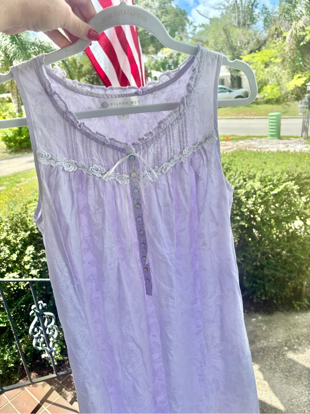 Vintage Eileen West Lavender Floral Cotton Nightgown Cottagecore Prairie Dress S - Picture 8 of 10